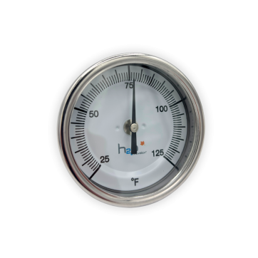Thermometer 3" OD x 2 1/2", stem 1/2" MPT, 25-125 °F
