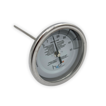 Syrup thermometer 3" OD X 9" stem 1/4" MPT, 0-50 °F