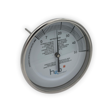 Syrup thermometer 5" OD x 9" stem 1/4" MPT, 0-50 °F