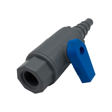 Sampling Valve - Straight plastic ball valve 125PSI 1/4" FNPT X 3/8" to 5/8" tapered barb